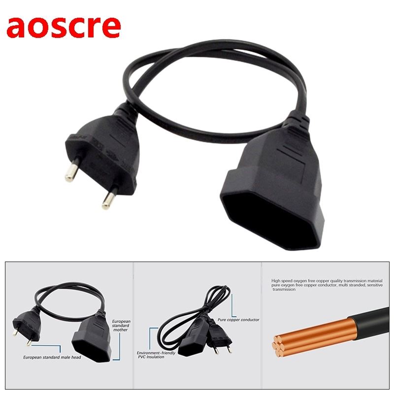 European 2Prong Male to Female Power Extension Cord, VDE Cer