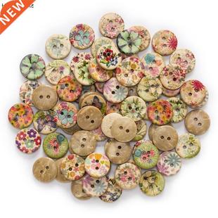 15mm 50pcs 2 Hole Printing Flower Round Coconut Buttons Clot