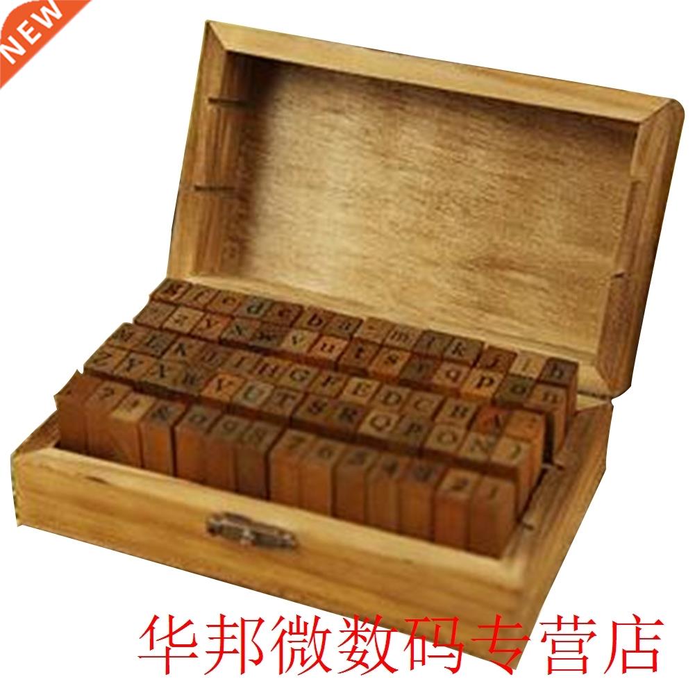 70 PCS Number Craft Set Retro Stamp Wooden DIY Symbol Letter