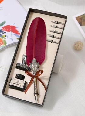 Calligraphy Feather Dip Pen Writing Ink Set Stationery Gift