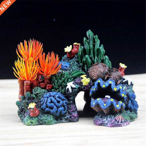 Resin Coral Plant Shell Reef Mountain Cave Aquarium Decor Fi