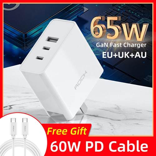 ROCK SPACE GaN 65W Charger PD 3.0 Fast SB iPhone SE 11 Pro
