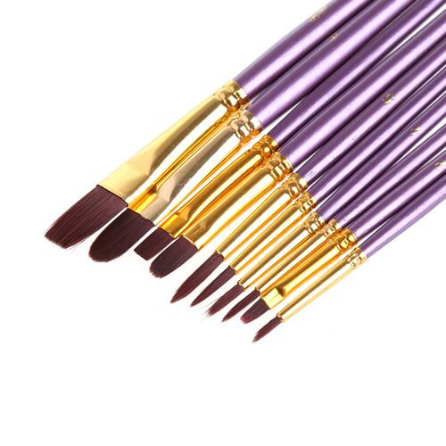 10Pcs Artist Paint Brush Set Nylon Hair Watercolor Acrylic O