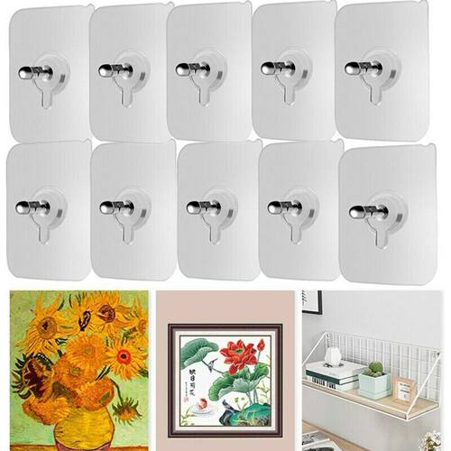 10pcs Invisible Non-Marking Screw Stickers Hooks Punch-Free