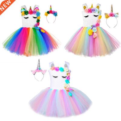 3 Desgn Ranbow Uncorn Dress Grls Tutu Outft Kd Hallow