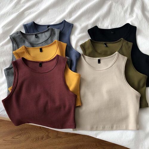 Summer new ladies retro crop top high waist slimming stretch