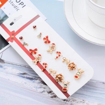 8 Pairs/Set Christmas Earrings Tree Snowflake Santa Claus Co