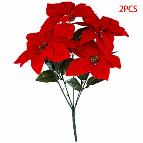 2 Pieces tificial Poinsettia Flower Fake Christmas Flower