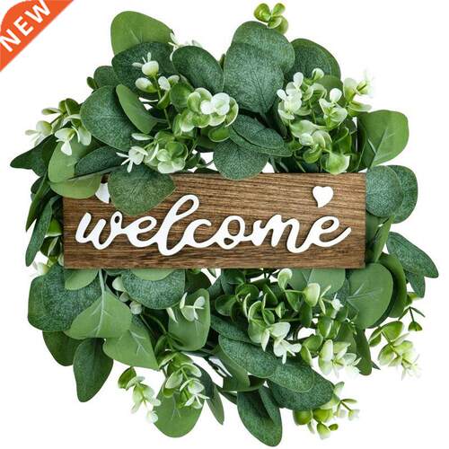 Welcome Sign with Wreaths Front Door Porch Decor,Wood Hangin