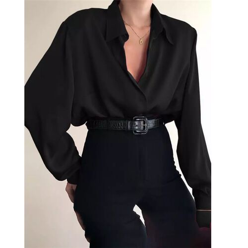 New Fashion Autumn Women Blouse Shirt Lapel Long Sleeve Soli