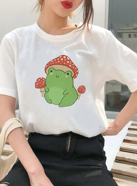 Frog Mushroom Shirt Y2k Fashion Women Clothes Short Sleeve Y