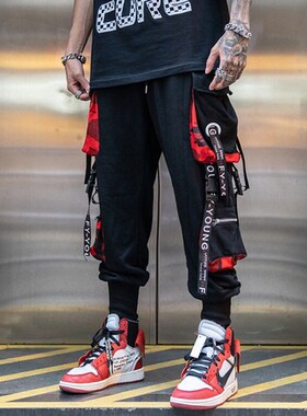 Men Hip Hop Black Cargo Pants joggers Sweatpants Overalls Me