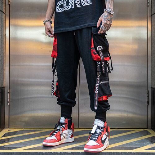 Men Hip Hop Black Cargo Pants joggers Sweatpants Overalls Me