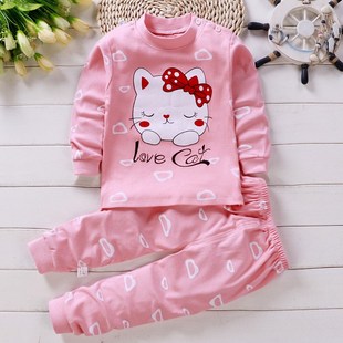 Children Long Sleeve Cotton Blend Pajamas Suit For Baby Girl