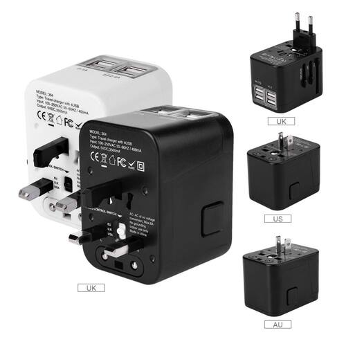 All in One Plug Travel Charger for US UK EU AU with 4 USB 10