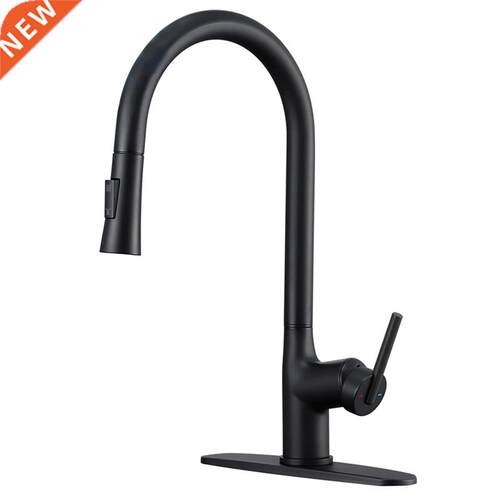 Contact on Kitchen Faucet with Deck Plate Matte Black Brass