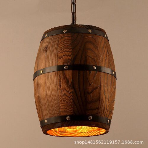 Loft American Village Wooden Wine Barrel Pendant Light Barre