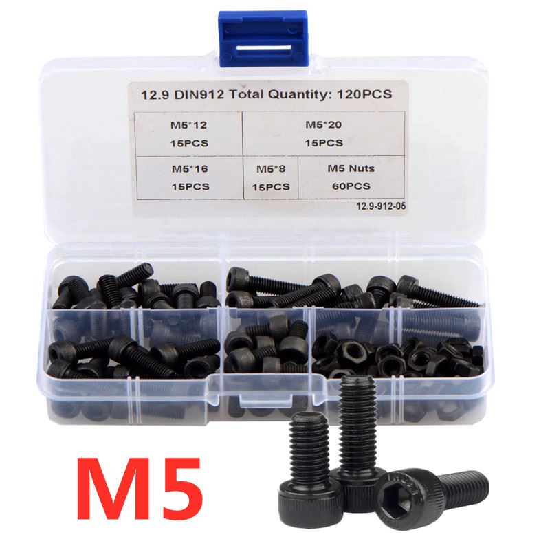 120PCS M5 Black Hex Socket He Cap He Screw Set 12.9 Gr