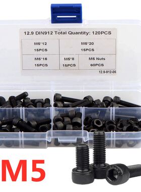 120PCS M5 Black Hex Socket He Cap He Screw Set 12.9 Gr