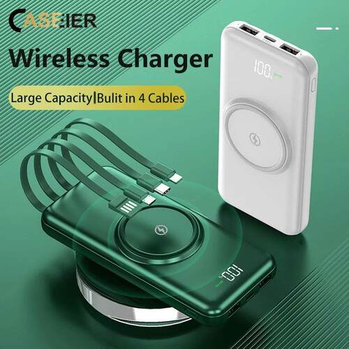 CASEIER 20000mAh Wireless Power Bank With Cable Mobile Port