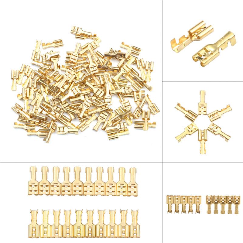 100Pcs/Set Female Crimp Terminal Connector 4.8/6.3mm Gold Br