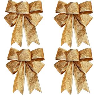 Gold Tree 21cm Ribbon Bows Decoration Christmas 10PCS