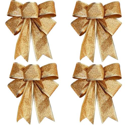 10PCS Christmas Tree Decoration Bows Ribbon Gold 25 x 21cm X