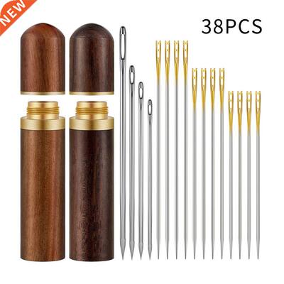 Wooden Needle Case With 12 Self Threading Needles Sewing Emb