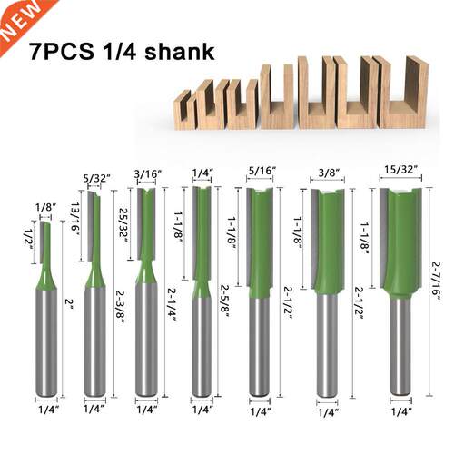 7Pcs/Set 1/4 Shnk Single Double Flute Stright Router Bit F