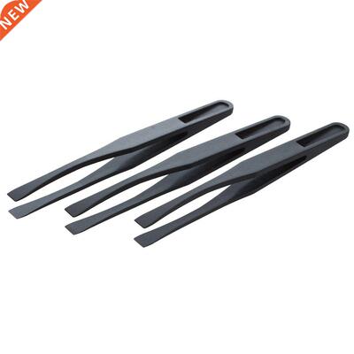 115mm Long Flat Tp Black Plastc Ant-statc Tweezers 3 Pc