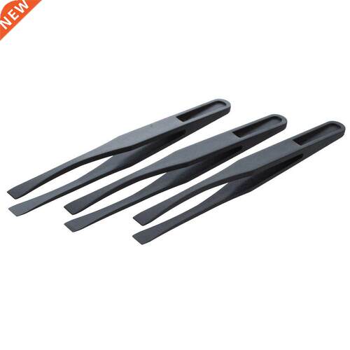 115mm Long Flat Tp Black Plastc Ant-statc Tweezers 3 Pc