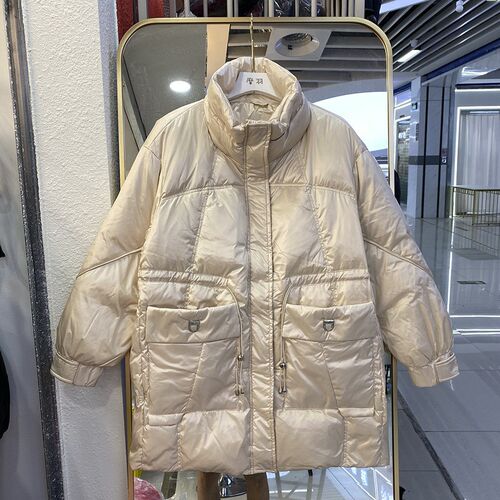 Winter New Stand Collar Shiny Down Jacket Casual Big Pocket