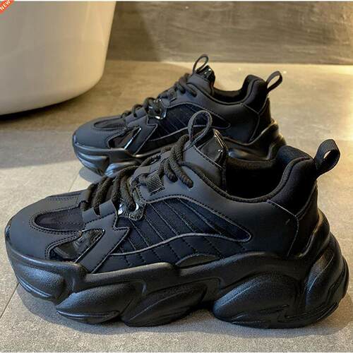 Lace-up Sneakers Black White Casual Leather Breathable Wild