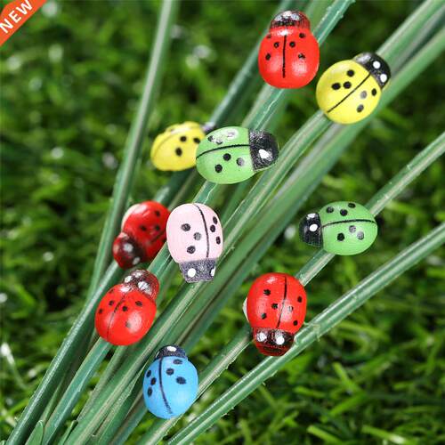 100Pcs Wooden Ladybug Micro Fairy Garden Figurine Miniature