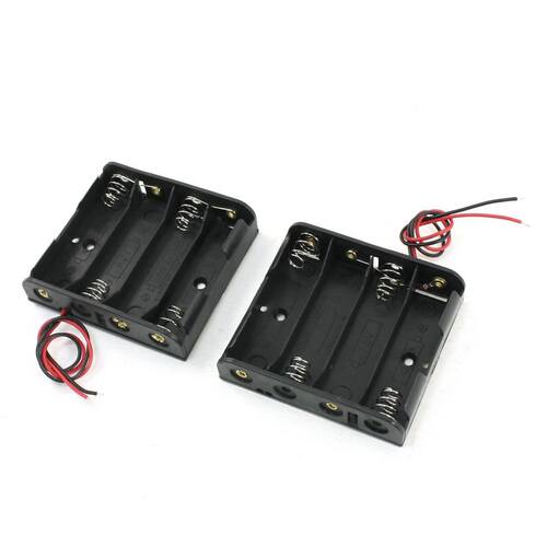 2Pcs Black 4 x 1.5V AA Holder Storage Case Box w Wire Leads