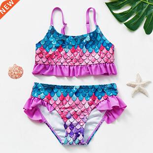 2~12Y Girls Swimwear Two pieces Girl Swimsuit fish scale Chi