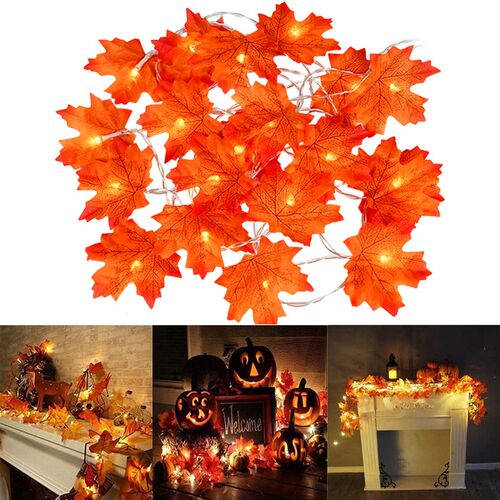 2M 10LED Artificial Autumn Maple Leaves Garland Led Fairy Li
