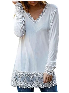 5xl Plus Size Lace Patchwork Women's Shirt Long Slee