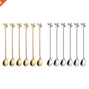 Long Handle Iced Tea Spoons set Creative Gold Leaf Cocktail