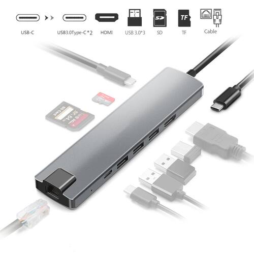 USB C Hub Type-C To 4K HDMI-Compatible RJ45 USB SD/TF Card R