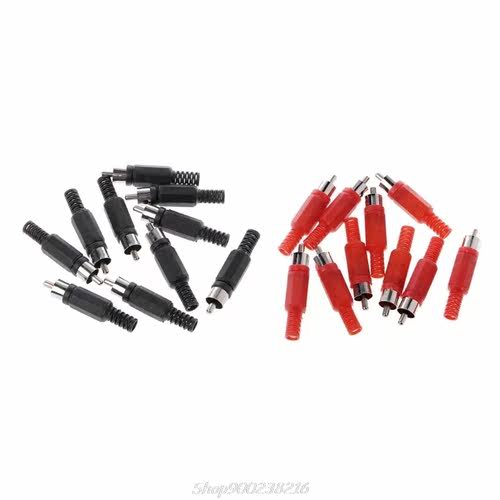 20 Pcs Black Red Solder RCA Male Plug Audio Video Adapter Co