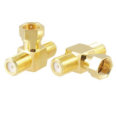 2pcs T shape FType F 1 Male to F 2 Female RF Adapter Connec