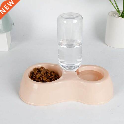 With drinking bottle plastic pet double bowl with water stor