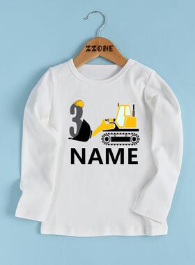 Custom Name Birthday T shirt Number 1-9 Excavator Car Cartoo
