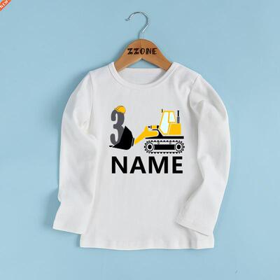 Custom Name Birthday T shirt Number 1-9 Excavator Car Cartoo