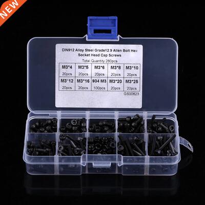 280pcs Metric M3 Screws Hex Nuts Cap Head Hex Socket Bolt Sc
