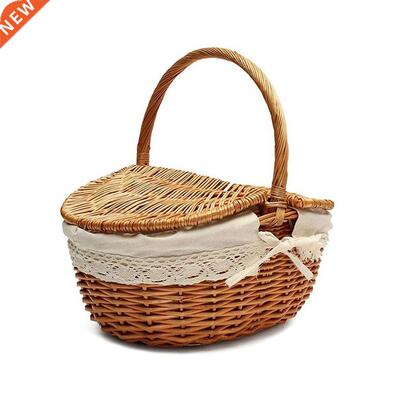 1pc Manual Woven Storage Basket Handmade Laundry Wicker Picn