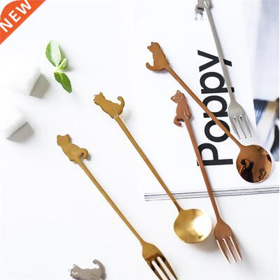 1pc Ct Shped Cute Stinless Steel Ct Dessert Spoon Fork C