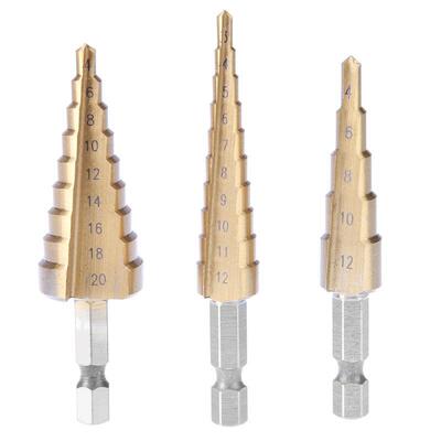 3Pcs HSS Steel Cone Titanium Coated Bits Metric Spiral Flute