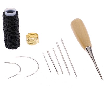 1Set New Leather Sewing Needles Kit Stitching Awl Needle Thr